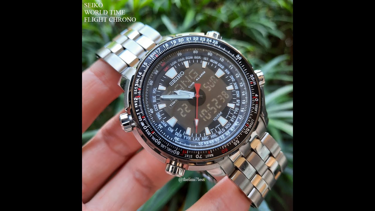 Jam tangan Seiko World Time Flight analog digital quartz ref H023-00G0 A0 665367