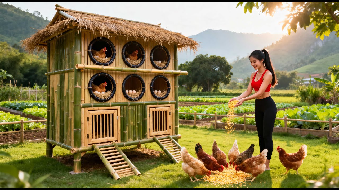 【建築DIY】鶏小屋を改築して竹で新しく建て、多くの鶏を飼う | Rebuild and Build a New Bamboo Chicken Coop to Raise Many Chickens