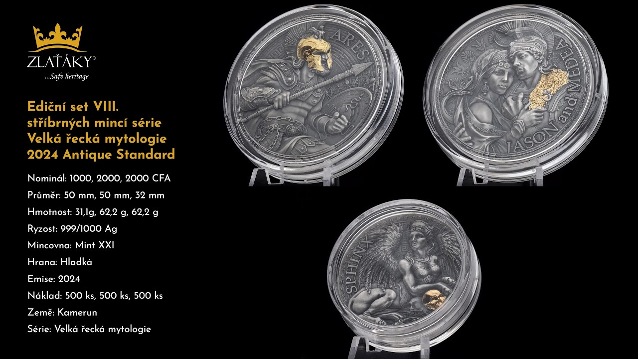 Ediční set VIII. stříbrných mincí série Velká řecká mytologie 2024 Antique Standard