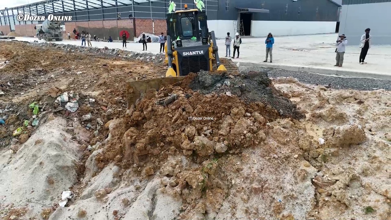 Wow! Great New Landfill Use Modern SHANTUI Dozer C3 Clear Land & Many Dump Truck Unloading Back Fill