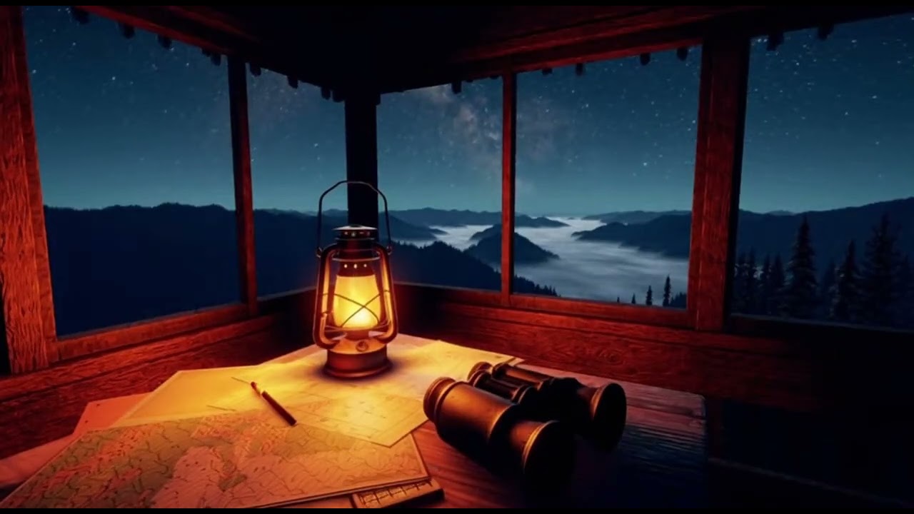 1 Hour Lonely Fire Lookout at Night 🌲🌙 | Peaceful Mountain Ambience for Sleep & Relaxation