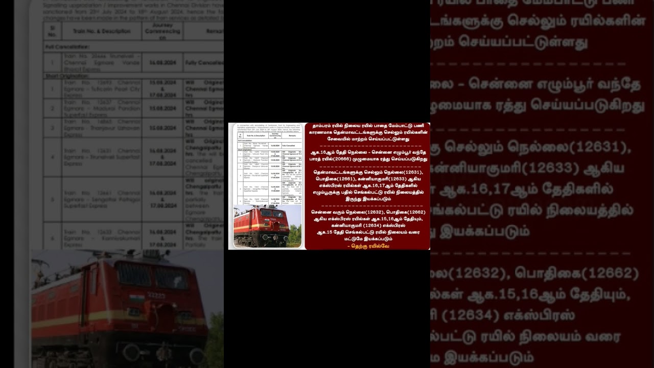 #JUSTIN | நெல்லை, கன்னியாகுமரி ரயில் சேவையில் மாற்றம் #railwayalert #railwayupdate #traintravel