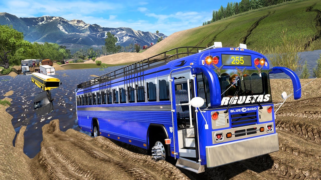 Ríos crecidos Bus Blue Bird Estilo Honduras Cruze A Alta Velocidad ATS Mods 1.53