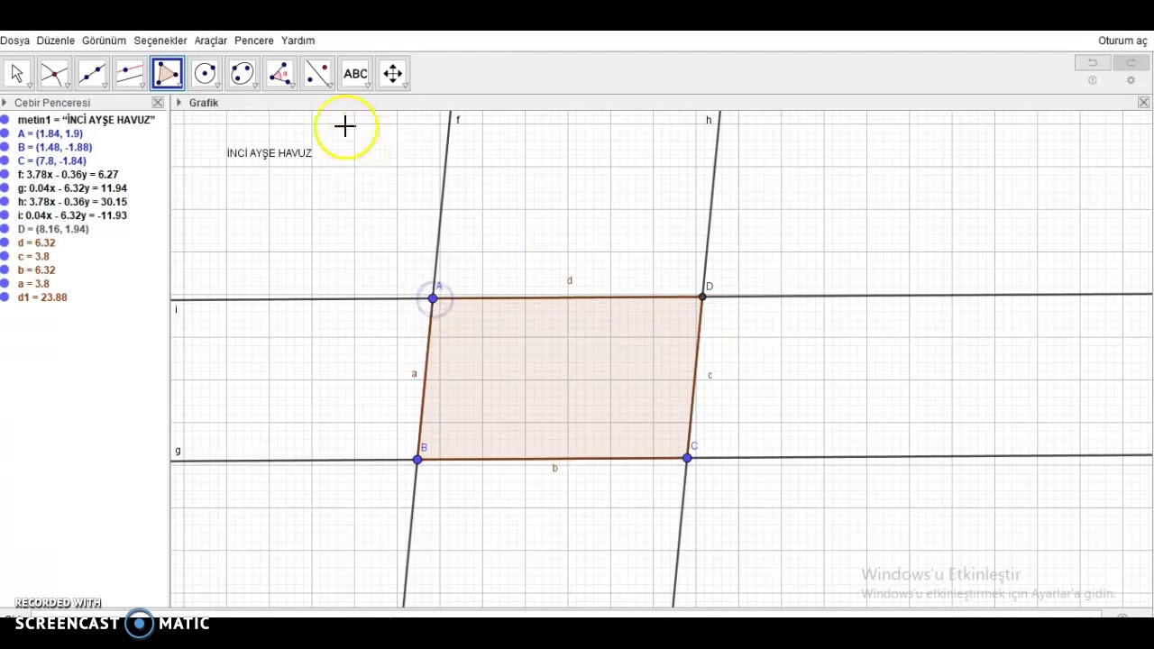 Geo gebra ikizkenar üçgen paralelkenar eşkenar dörtgen çizimi