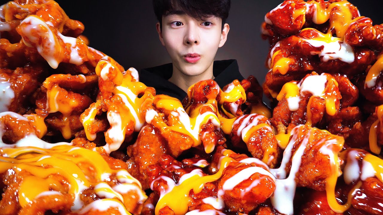 ASMR MUKBANG 후참잘 킹트리플 디진다 핫양념치킨 두마리 먹방 SPICY FRIED CHICKEN チキン チャジャンラーメン eating sounds
