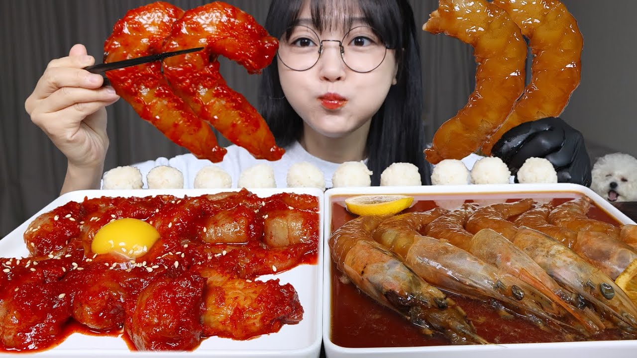 Острые маринованные креветки и маринованные креветки в соевом соусе🦐Mukbang ASMR