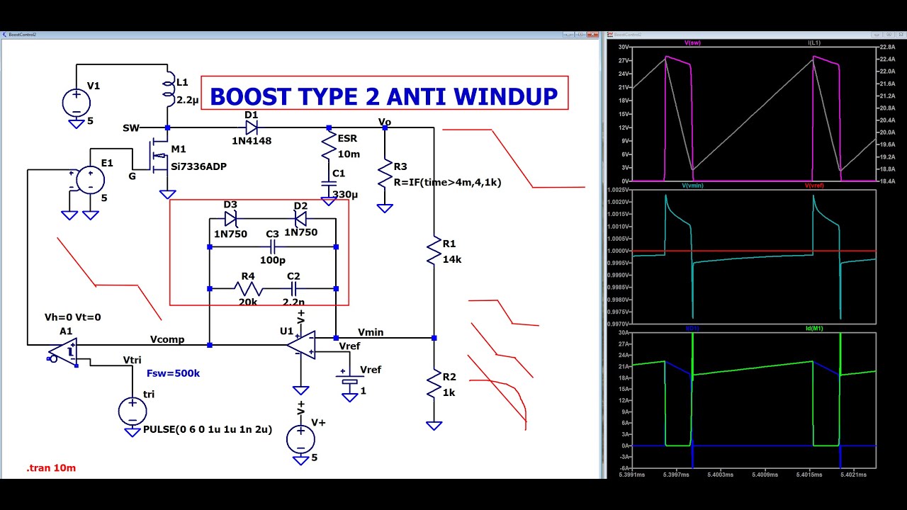 [LTSPICE] Boost Converter Type 2 with Anti Windup