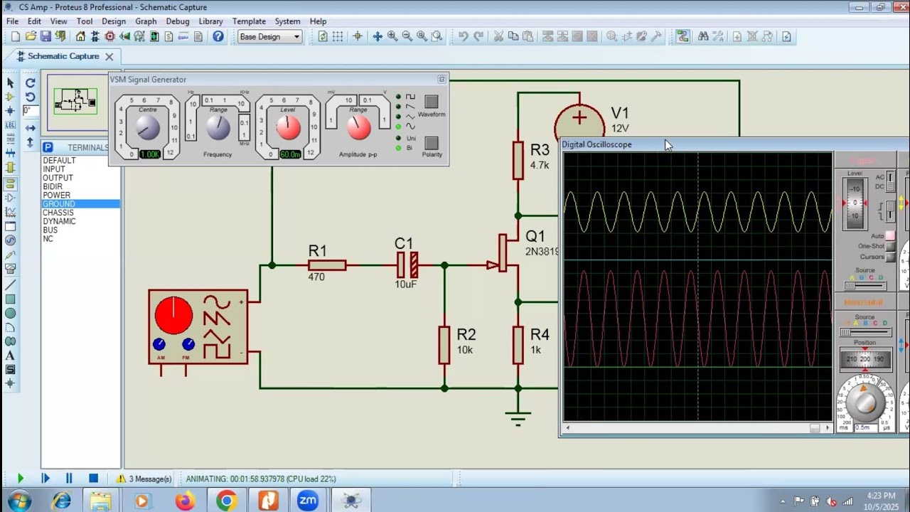Common Source Amplifier || Proteus Software || Output Signal for FET Amplifier  || CS Amplifier 