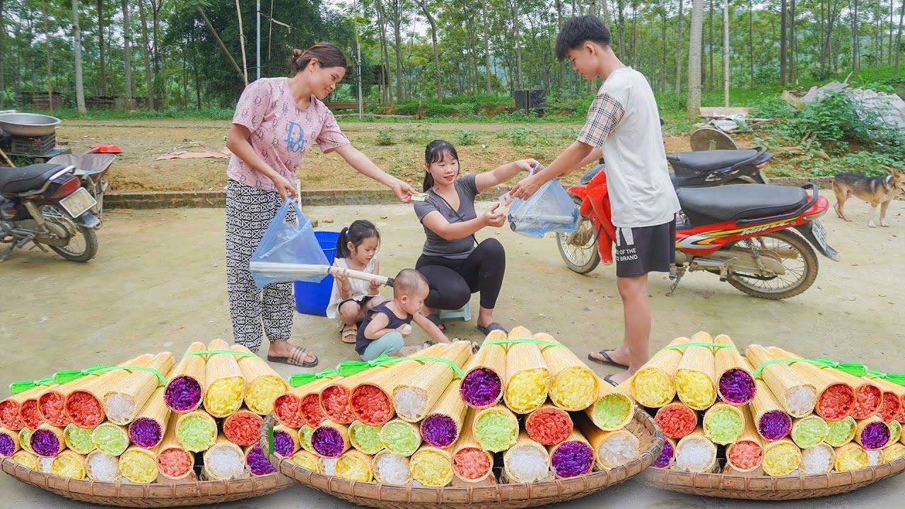 How To Make Colorful Sticky Rice in Bamboo Tubes Goes To Sell At Village Market _Hoang Thu Hoai
