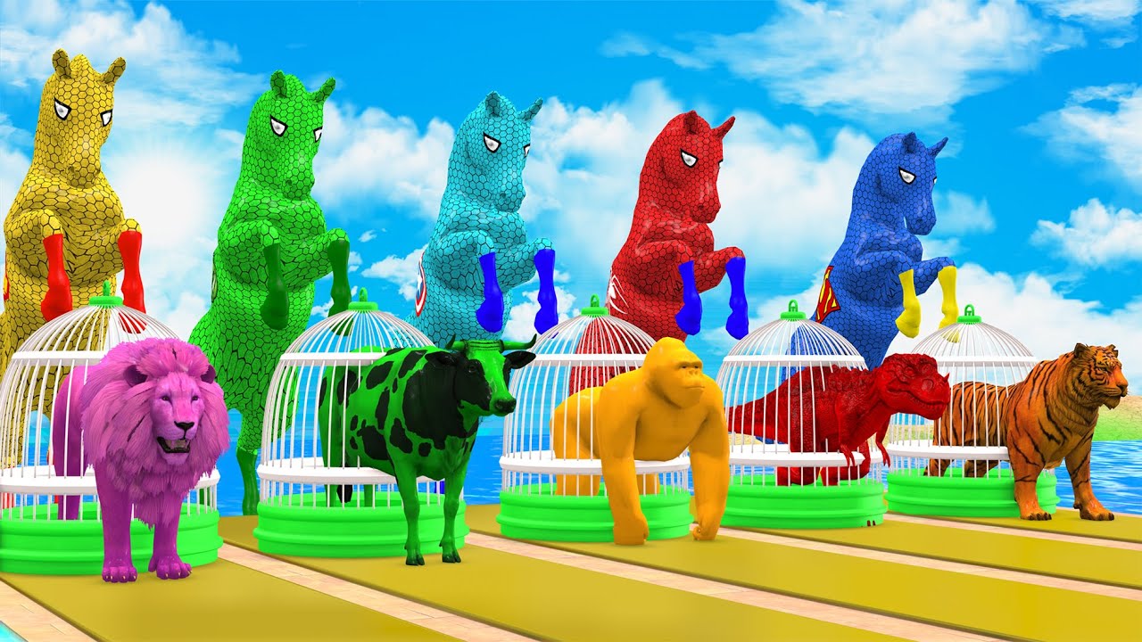 Long Slide Game With Cow Elephant Gorilla Hippopotamus Tiger 3d Animal Game Funny 3d Animals