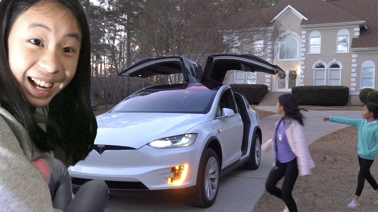 Prank and Surprise Fun TV Kids with New Electric Car Tesla Model X
