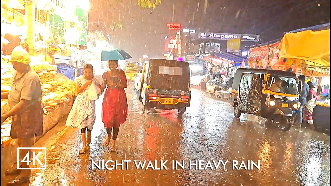Walking in Heavy Rain at Night | Kerala, India | Rain Walk | Vaikathashtami 2024