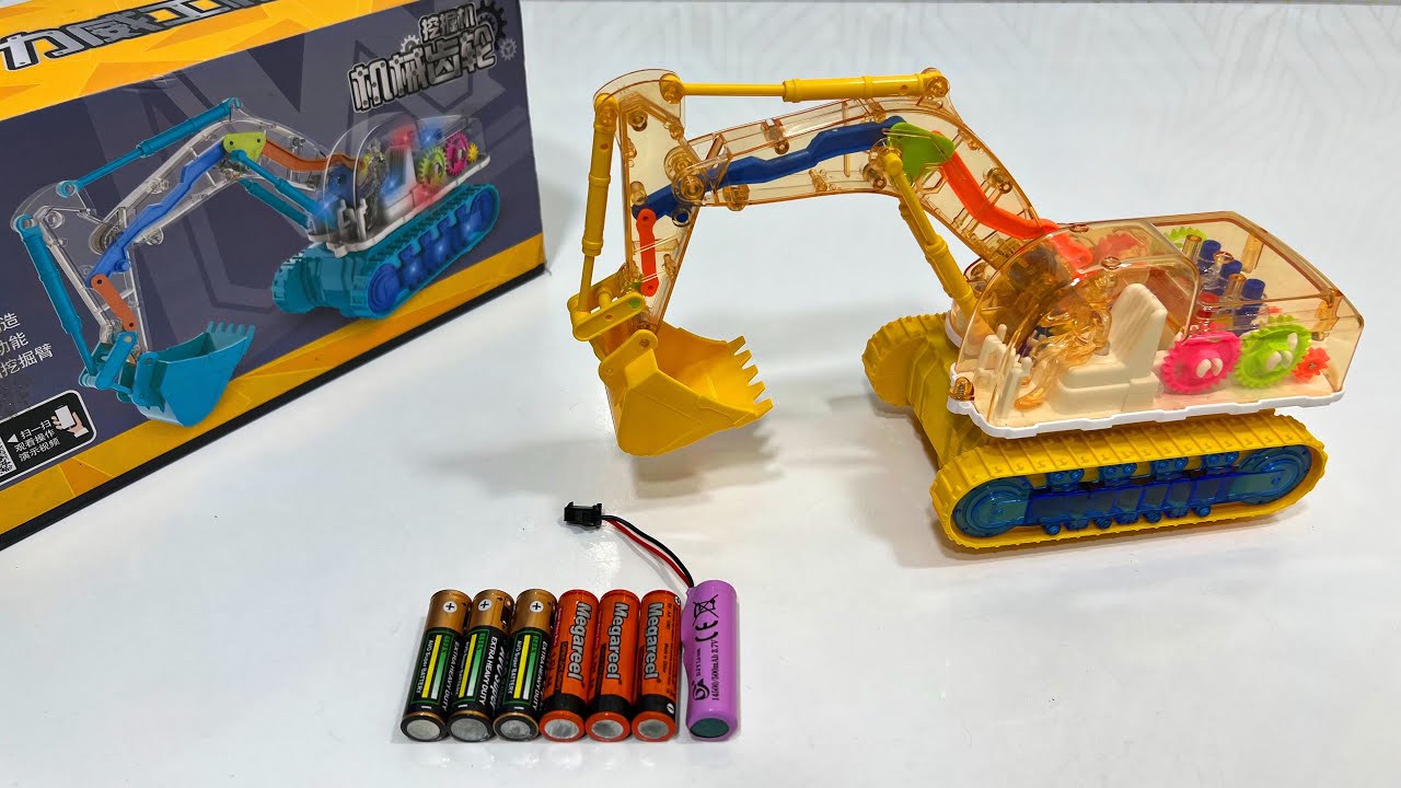 Unboxing Transparent gear excavator, RC military trucks, RC City Public Security Police Car, Robot