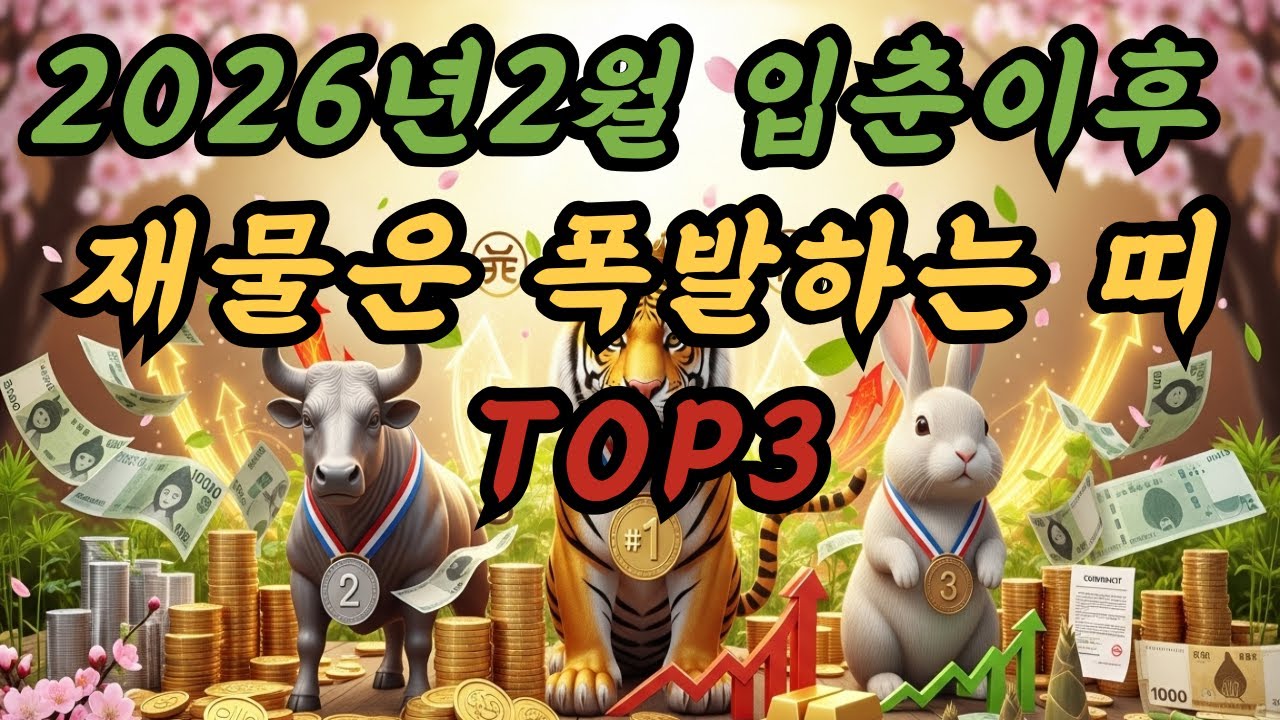 2026년 2월 재물운 폭발하는 띠 TOP3 | 입춘 이후 돈 터진다 #2월운세 #2026년운세 #띠별운세