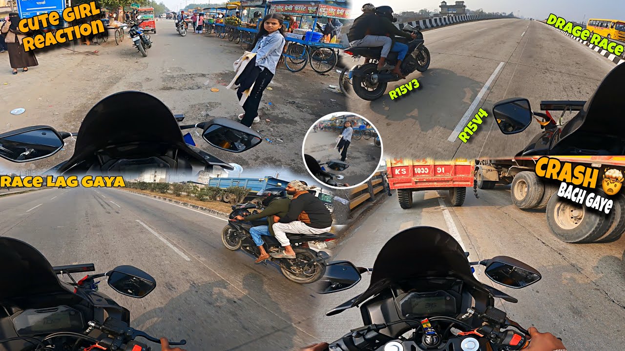R15V3 Se Race Hoo Gaya| Drage Race🔥| Crash Hone se Bach Gaye | Random Girl Reaction 😍