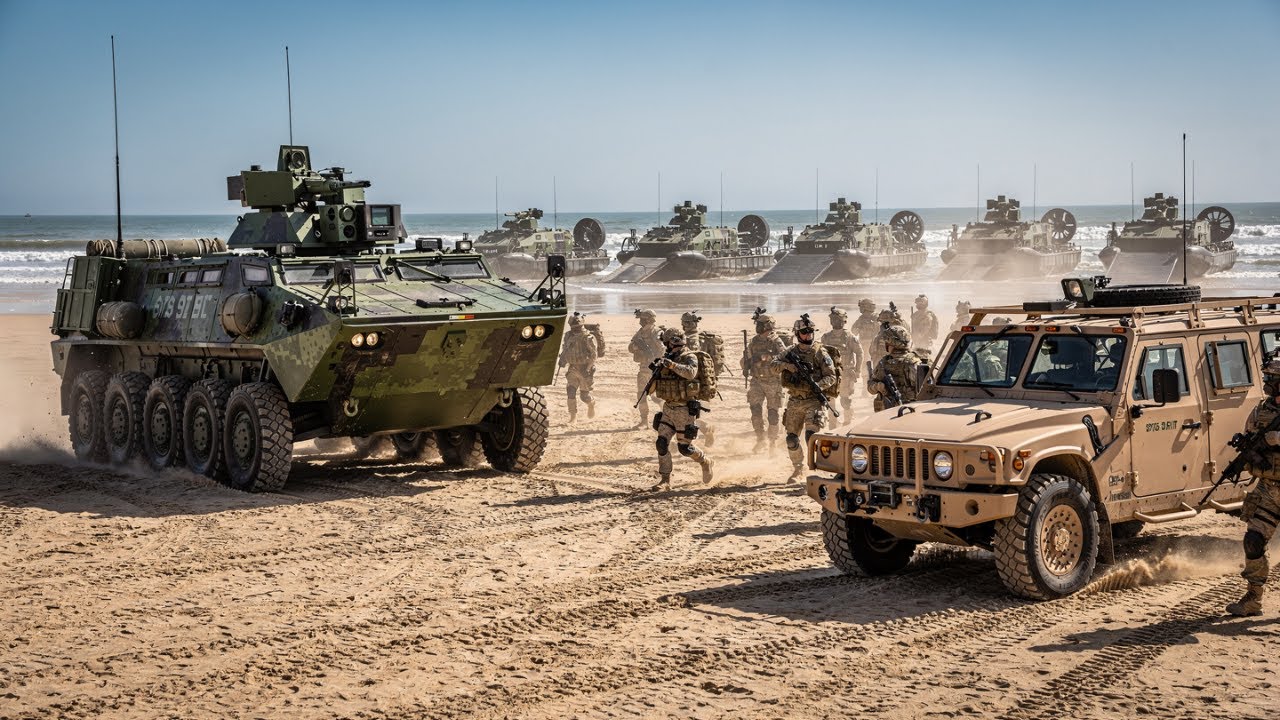 Морские пехотинцы США испытывают новую машину в ходе полномасштабной десантной операции