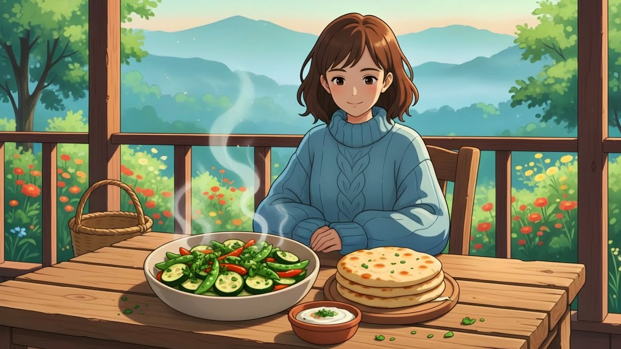 A Simple Lunch 🍜 Made with Vegetables from the Garden 🥬 |  Ghibli Studio ASMR