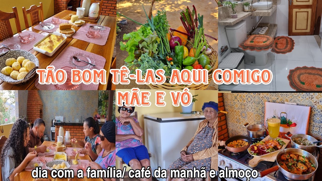Preparando café da manhã caipira/mãe e vó Bê almoçando conosco/colheita na horta