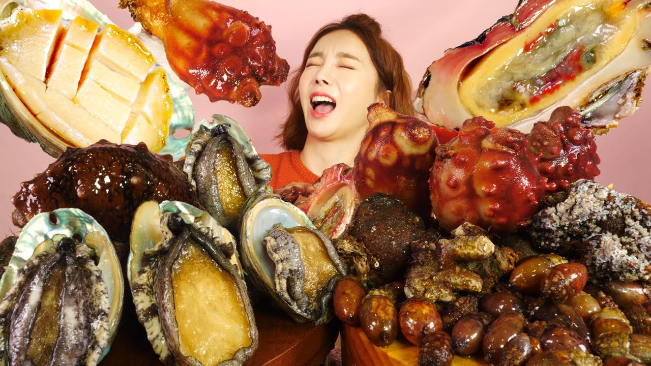 RUS SUB)морепродукты🌊абалон+асцидия+трепанг Sea cucumber Sea Squirt Abalone ASMR Mukbang Ssoyoung