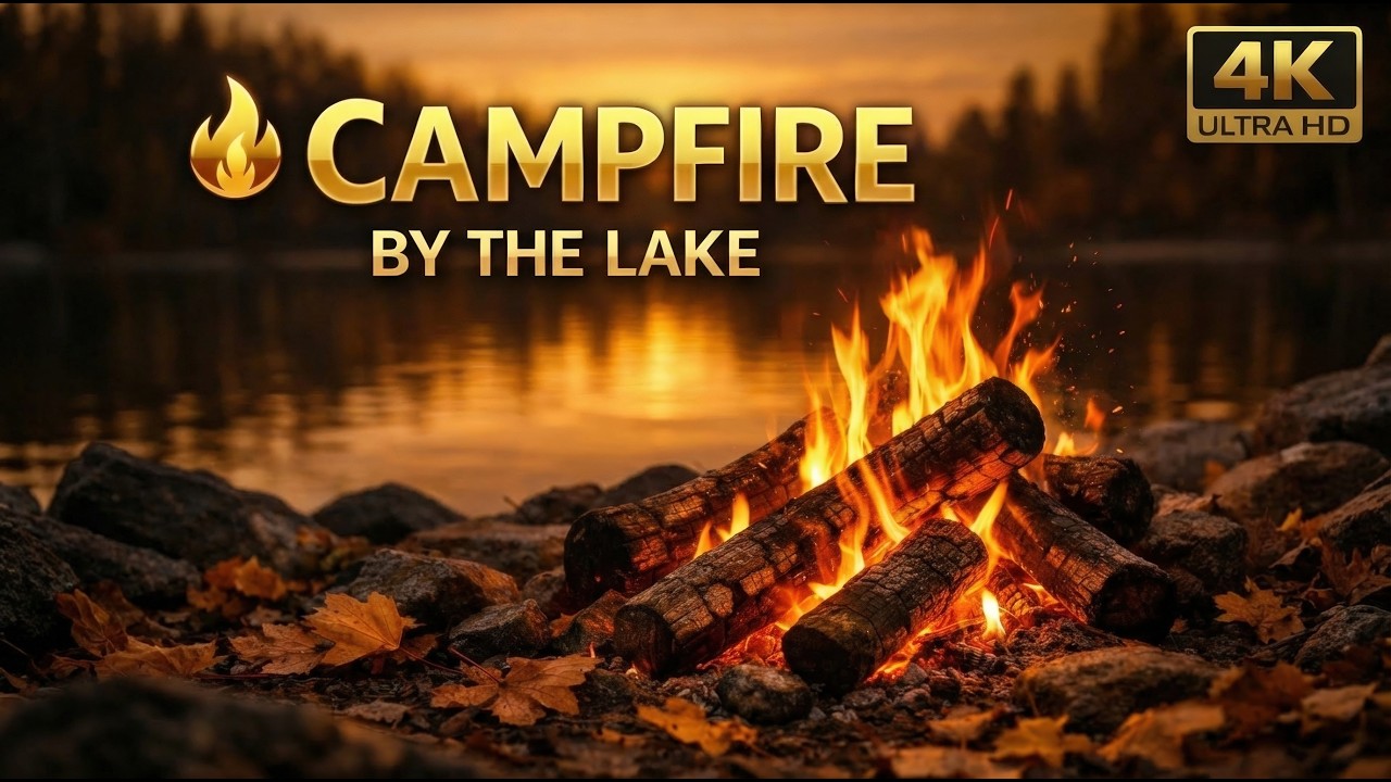 8 Hours of Campfire Sounds by the Lake 🔥 Relaxing Nature Ambience for Sleep (4K)