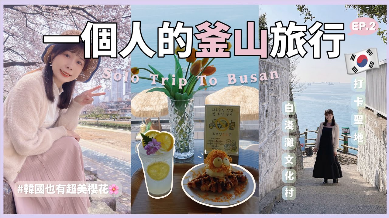 【釜山獨旅🇰🇷】在白淺灘文化村找到人生海景咖啡廳｜廣安里的浪漫夜景和煙火｜釜山賞櫻景點🌸｜豬肉湯飯,糖餅和蔘雞湯必吃！