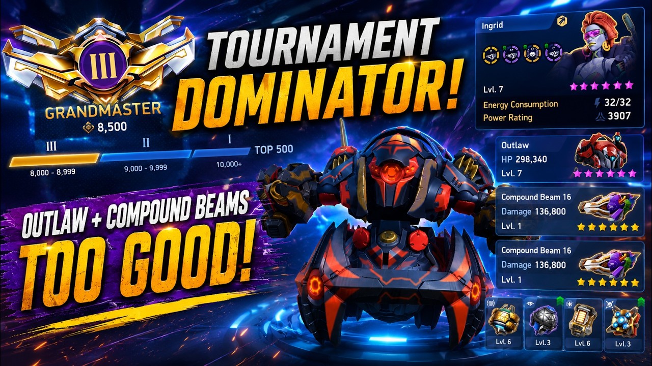 😱 I WON EVERY GRANDMASTER TOURNAMENT MATCH! OUTLAW + COMPOUND BEAM IS BROKEN! 💀🔥| Mech Arena
