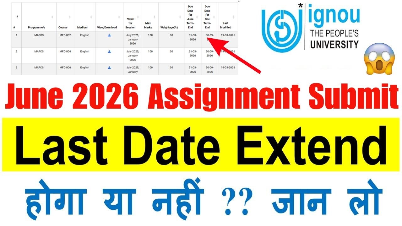 IGNOU Assignment Submission Date Extended or Not || IGNOU June 2026 Assignment Submission Last Date