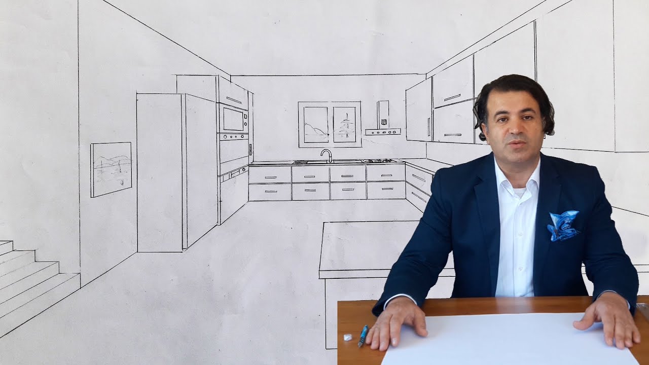 Perspektif Ders 5: Tek Kaçışlı İç Mekan / Mutfak Çizimi I Interior Drawing