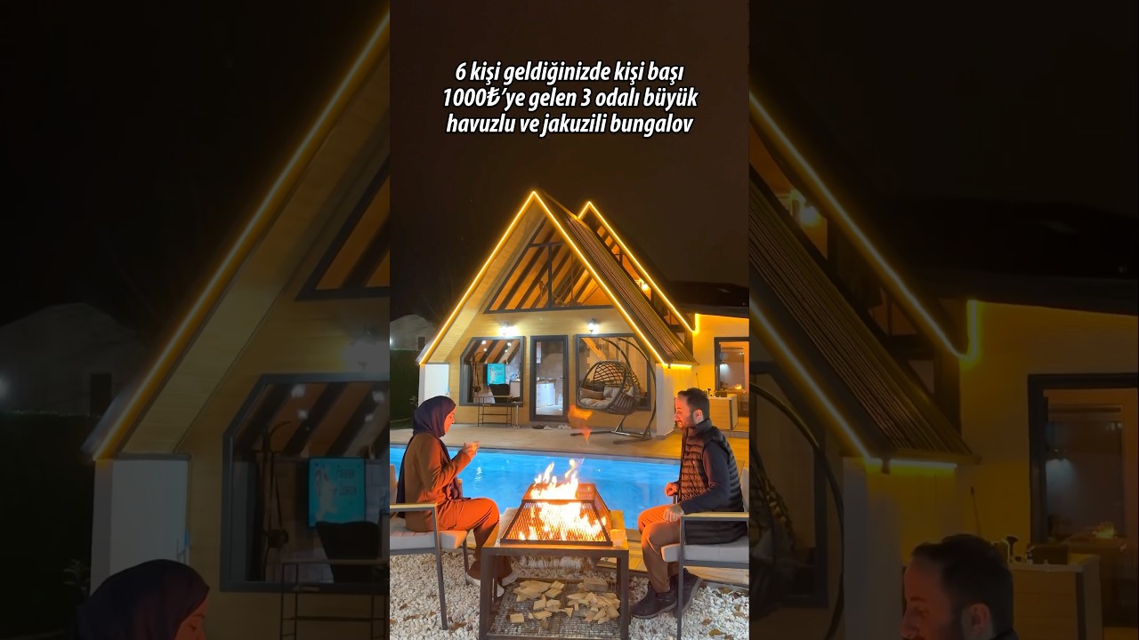 6 kişi geldiğinizde kişi başı 1000₺’ye gelen 3 odalı büyük havuzlu ve jakuzili bungalov