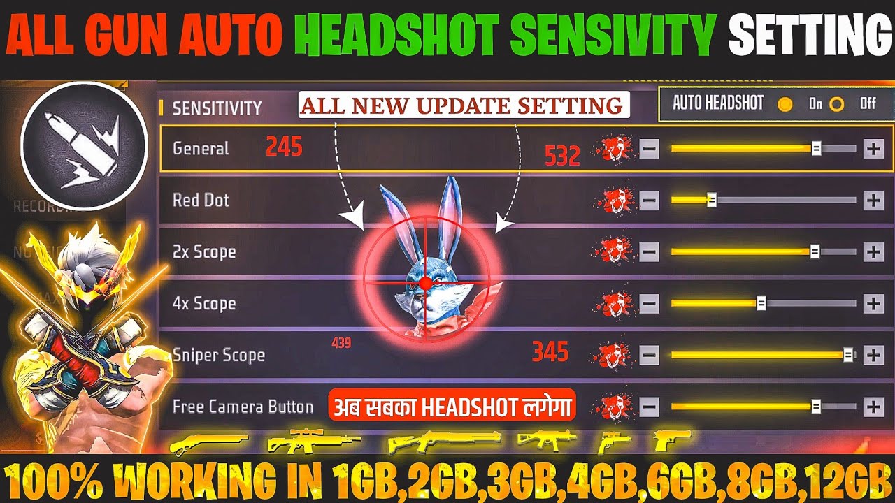 Free Fire Max Auto Headshot Trick 2026 Sensitivity Setting | 2gb, 4gb, 6gb Ram Headshot Sensitivity