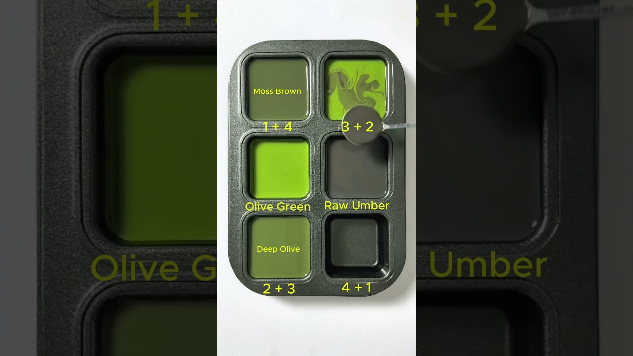 Create 4 colors from 2 colors: Olive Green + Raw Umber #asmr #mix #colors #colormixing #green