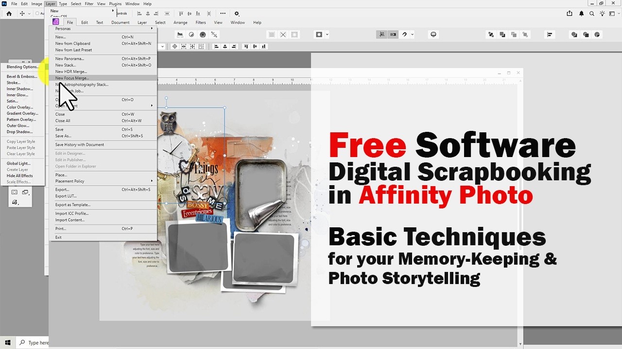 Digital Scrapbooking and Memory-Keeping using FREE Affinity Photo Software Basic Techniques.