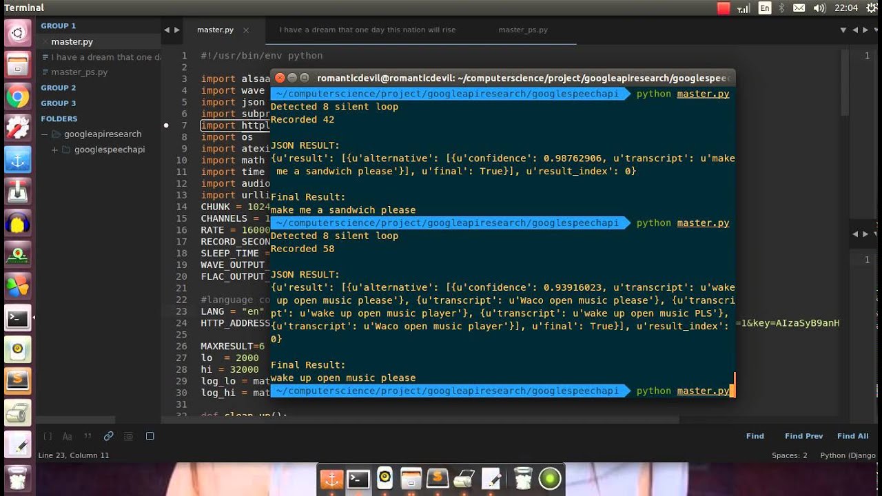 Python Google Speech Recognition Tests