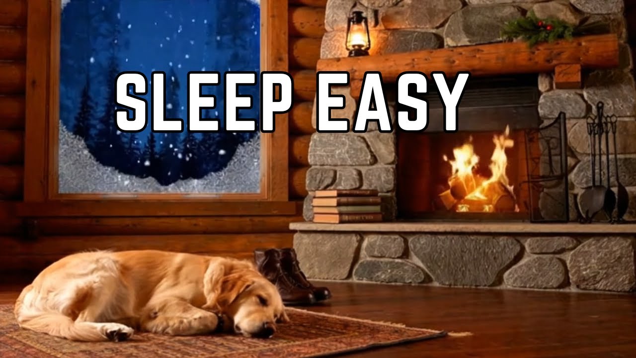 Sleeping Dog by the Fireplace 🐾 Cozy Winter Night Ambience for Anxiety & Insomnia 
