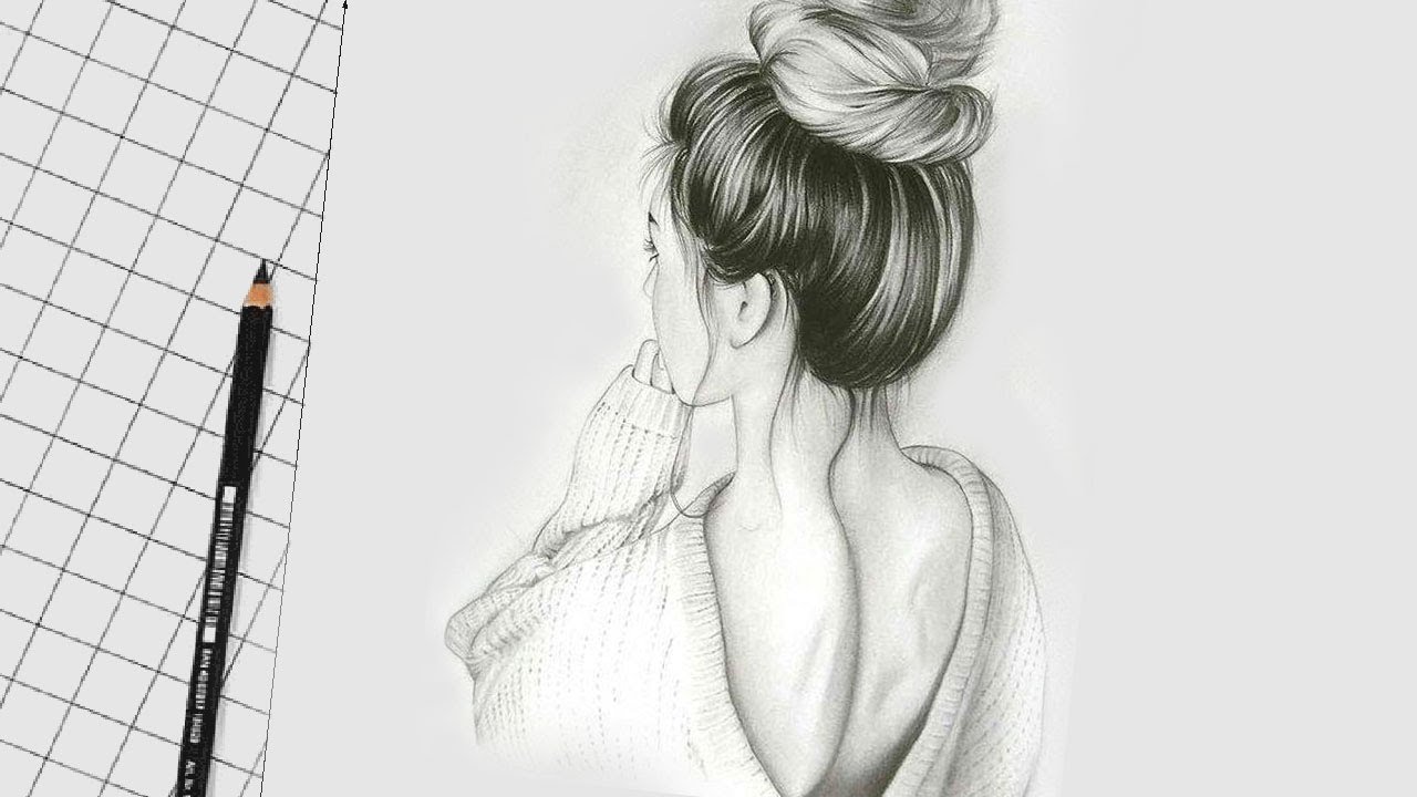 رسم سهل | تعليم رسم بنت من الخلف بالرصاص للمبتدئين بطريقة سهلة وبسيطة | رسم كيوت