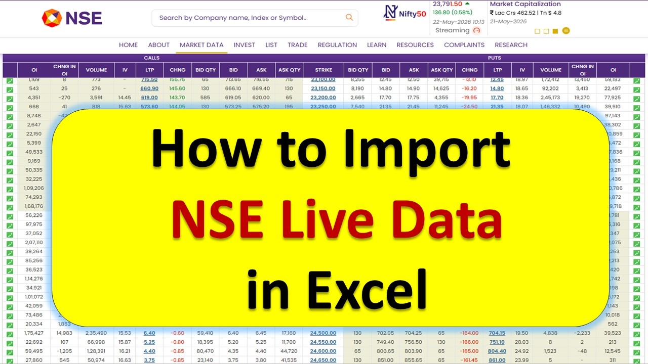 How to Import NSE Live Data in Excel | Option Chain IN Excel Live