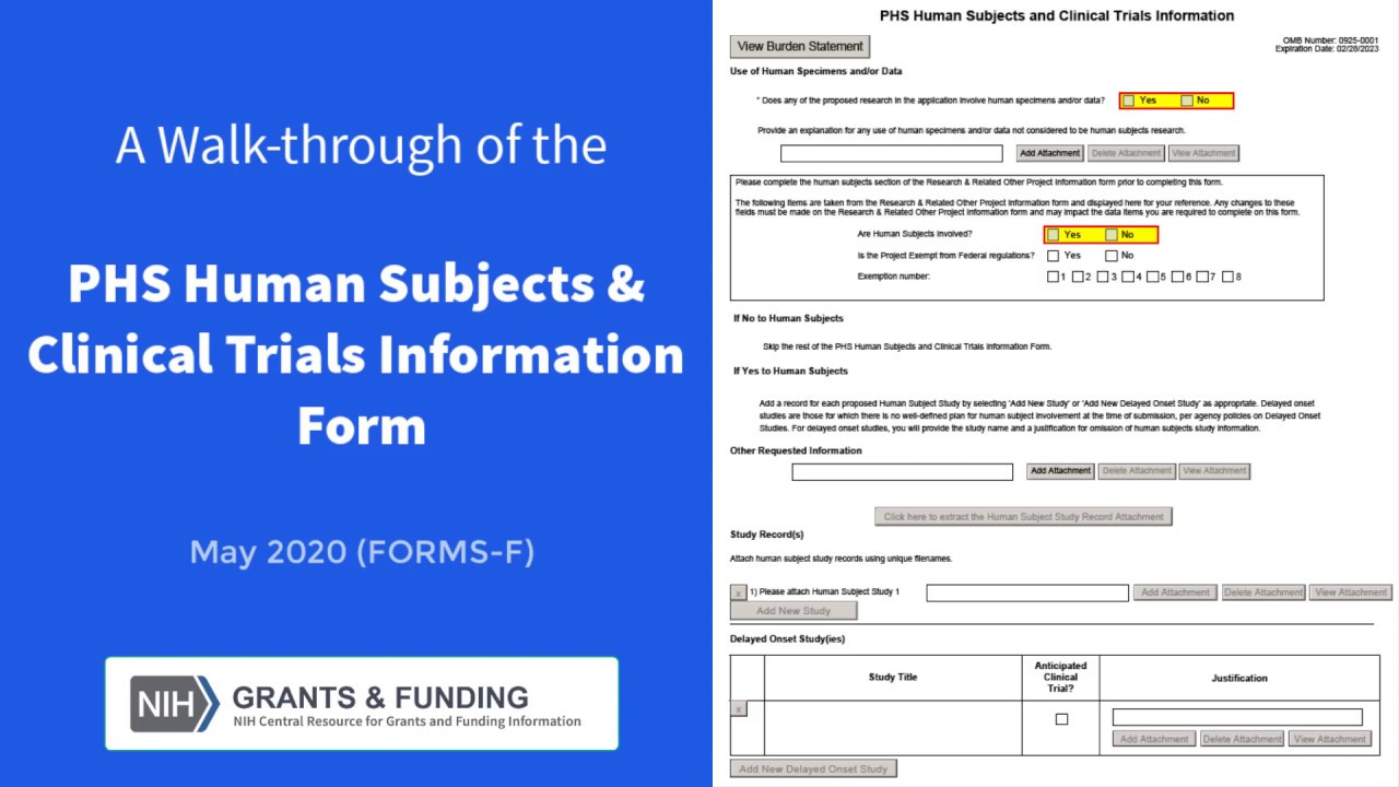 PHS Human Subjects and Clinical Trials Information Form Walk-through