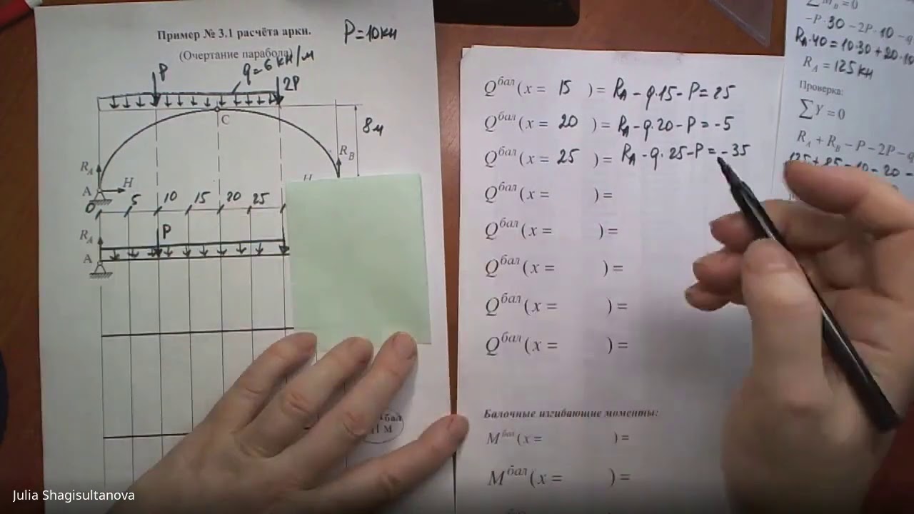 С.М. Задача №3.1 Трёхшарнирная арка параболического очертания