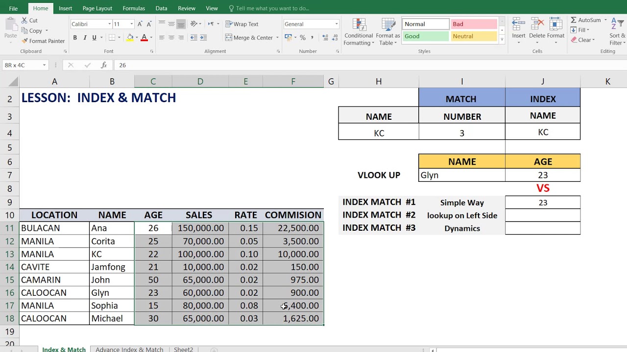 Excel Tagalog Tutorial - Index and Match