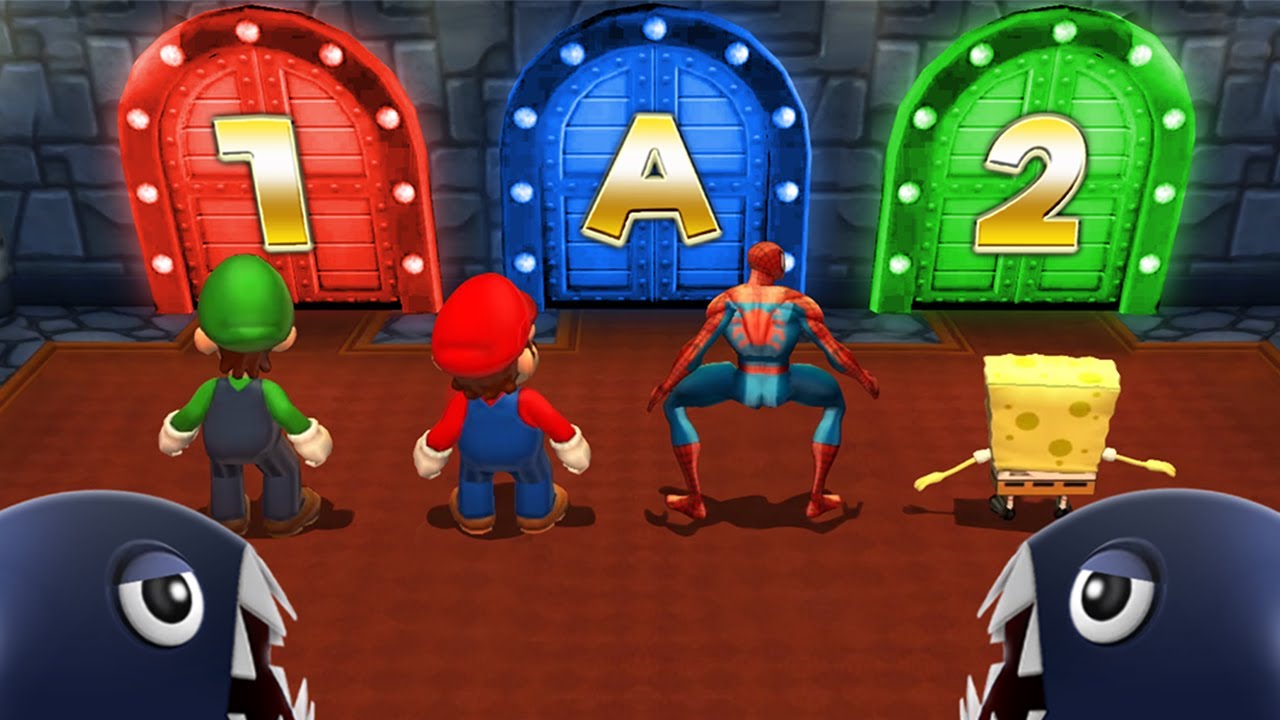 Mario Party 9 Step it up - Luigi Vs Mario Vs Spider Man Vs Spongebob (Master Difficulty)