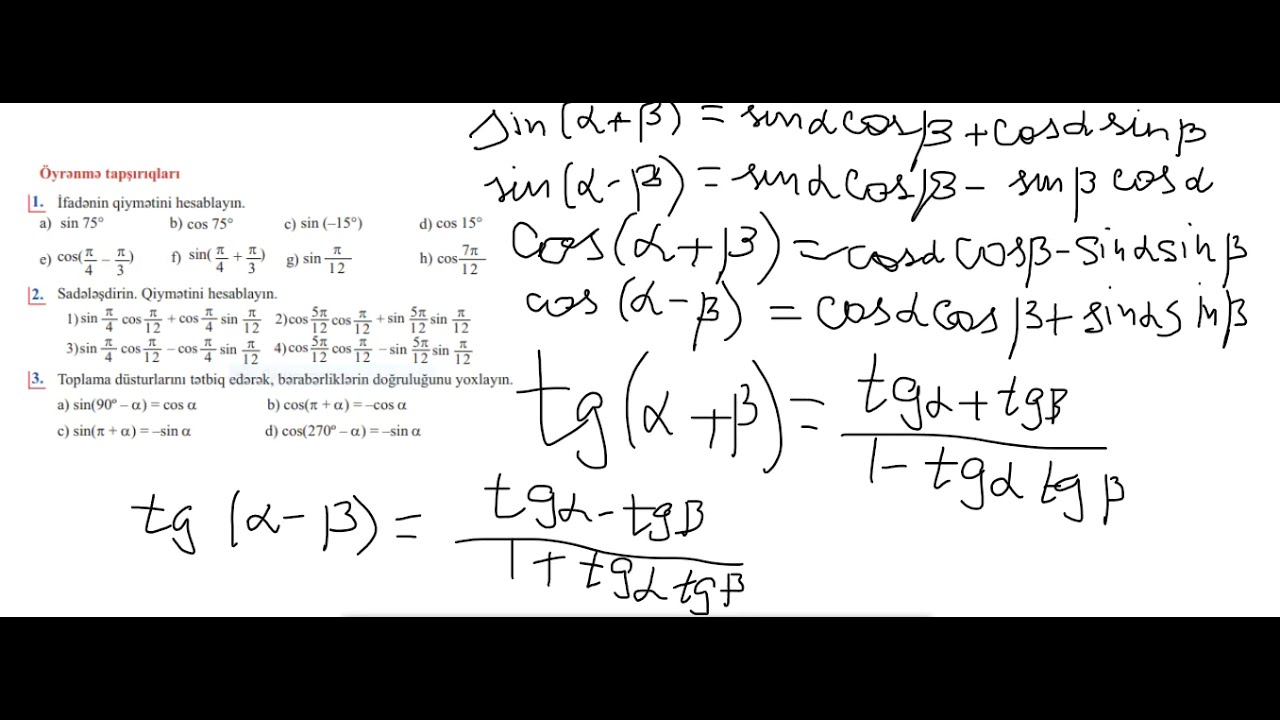 Triqometriya  toplama düsturları izah və misallar həlli