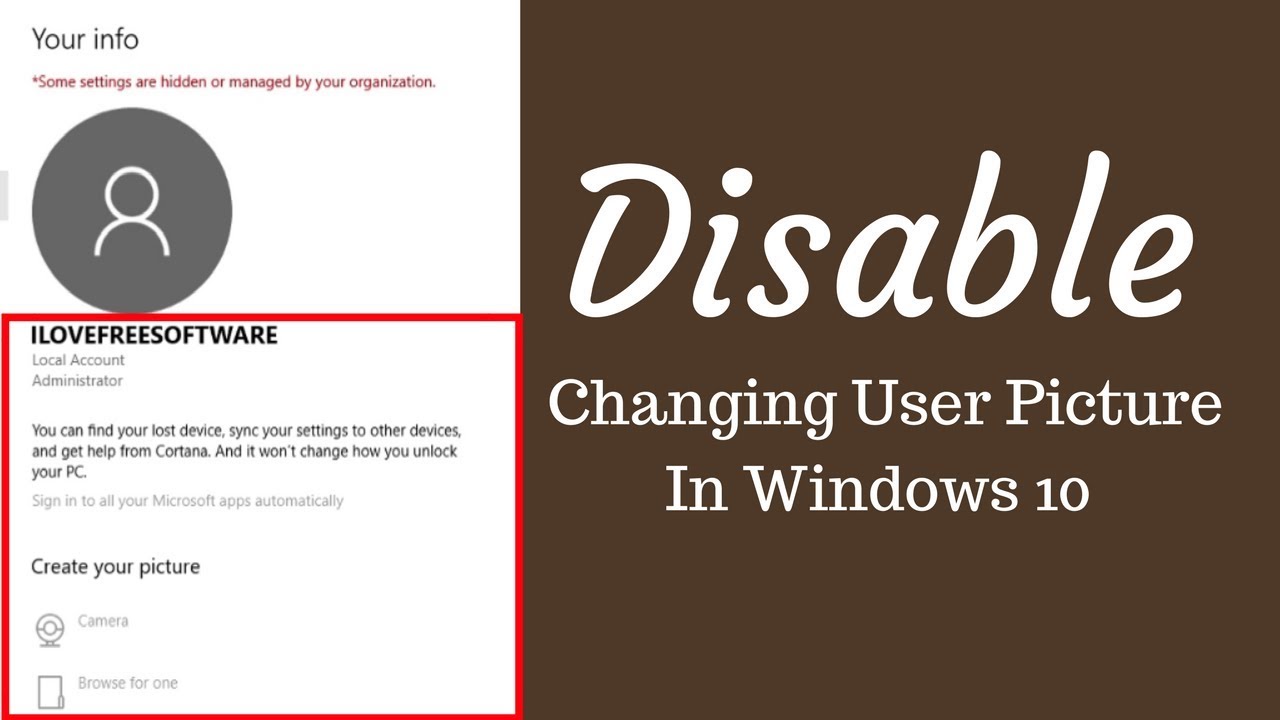 Как отключить смену изображения пользователя в Windows 10