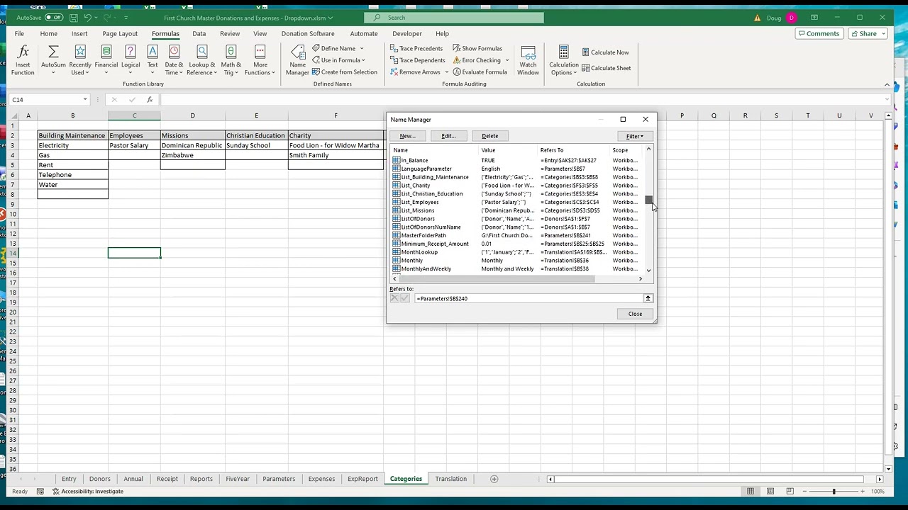 Creating a Cascading Dropdown List for entering your Expenses