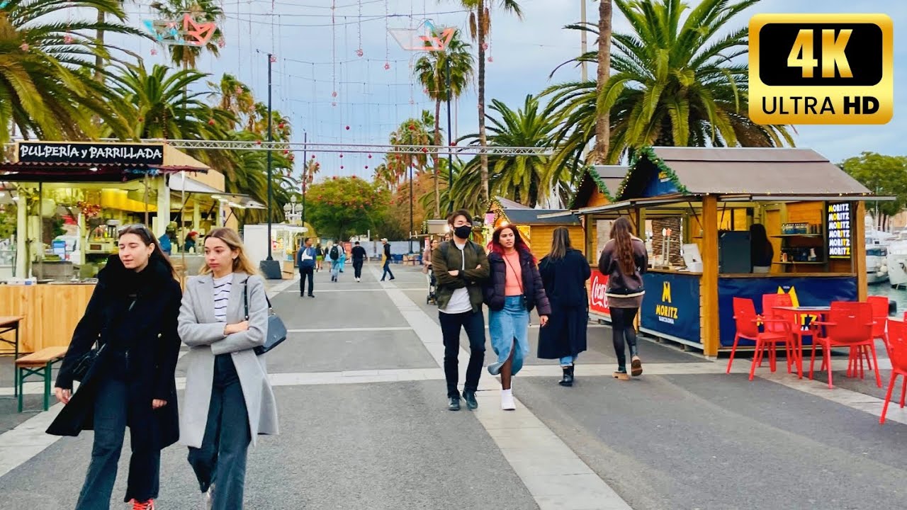 🎄 Barcelona Christmas Walk  2023 |🎅🏽 Barcelona Christmas Market Port Vell [4K]