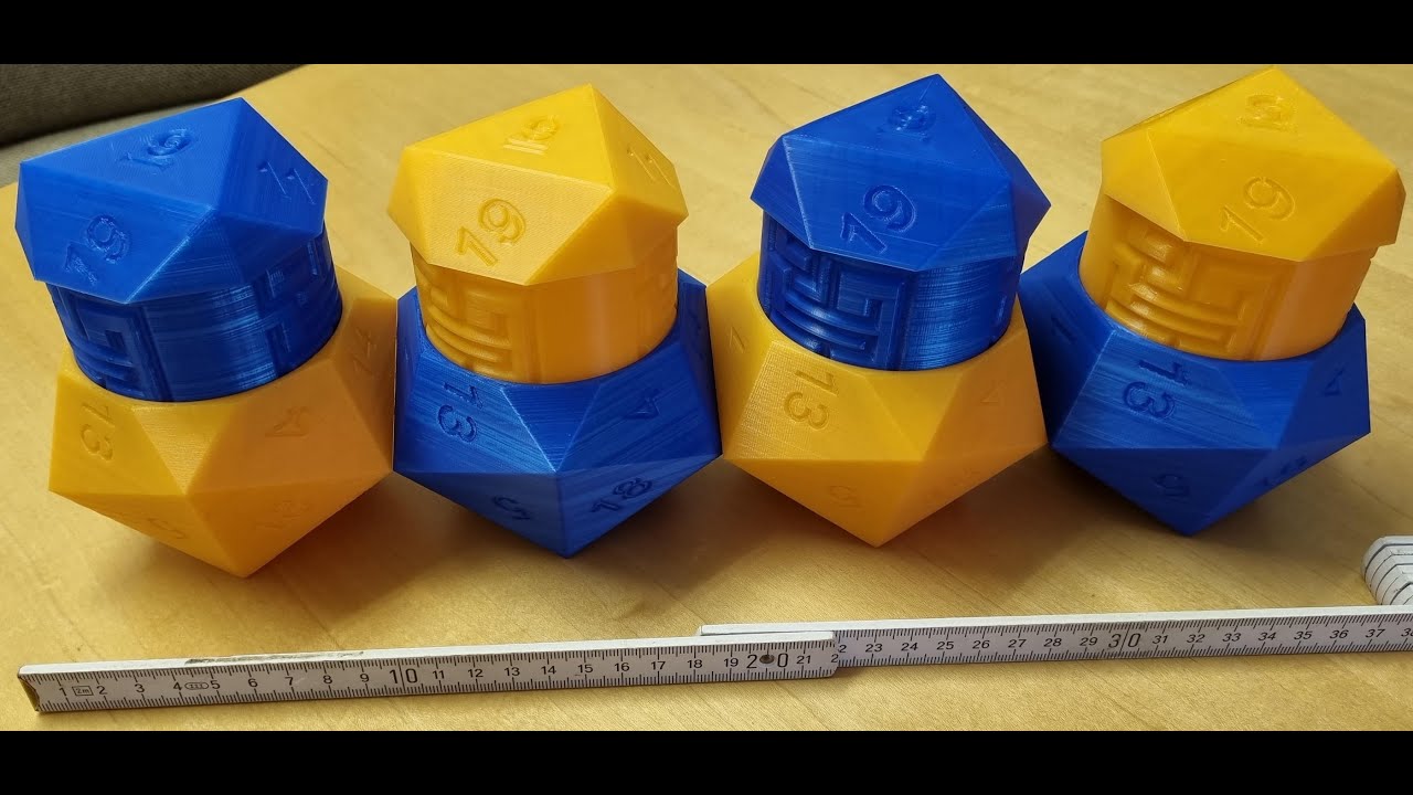 D20 puzzle: maze-puzzle inside 20-sided dice - free STL