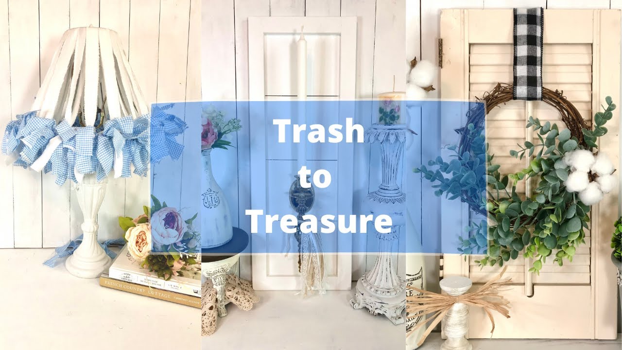 4 Shabby Farmhouse Thrift Store Makeovers | Brass Candlestick | Shutter | Lampshade | Cabinet Door