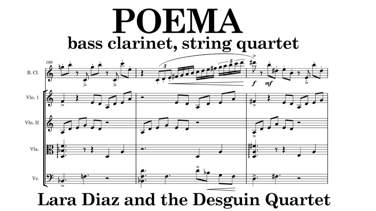 Poema (bass clarinet + string quartet) by David Bennett Thomas