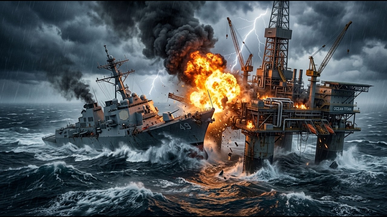 GIANT Army Ship Collides With Offshore Oil Platform and Triggers Explosion | Realistic Military