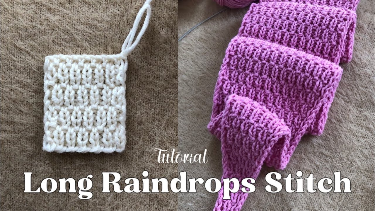 Knitting Pattern : Long raindrops stitch tutorial 🌧️ How to knit raindrop stitch ✨ 1x1 rib stitch