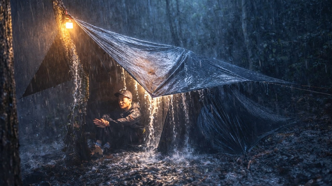CAMPING ALONE IN A VIOLENT RAINSTORM⛈️ENJOYING BAD WEATHER LIGHTNING STORMS